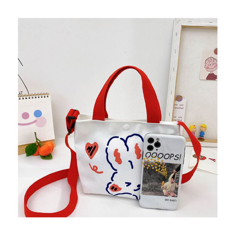 กระเป๋าสะพายผ้าแคนวาสนําเข้าพิมพ์ลายน่ารัก 6626 / กระเป๋าสะพายเกาหลี / กระเป๋าผู้หญิงมินิ 2-in-1 สาม