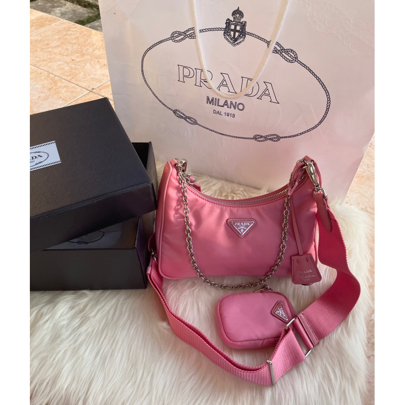 Prada Re-edition 2005 Re-nylon bag begonia pink - สีชมพูพาสเทล