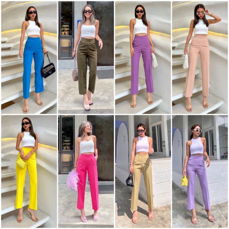 Label ORI Promthong PZB เอวสูง 7/9 พืชนําเข้า bangkok hw กางเกงสําหรับผู้หญิงแฟชั่น bkk สไตล์เกาหลี