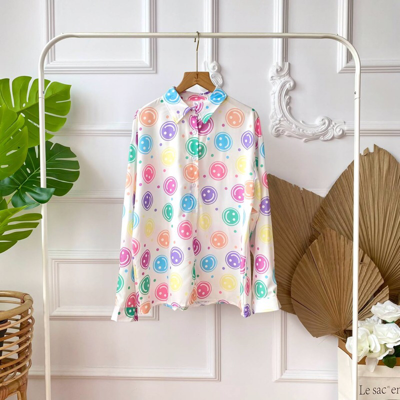 KEMEJA [WHOLESALE] JR8011 - SMILEY RAINBOW BKK SHIRT (4pcs @ Rp. 77,000)