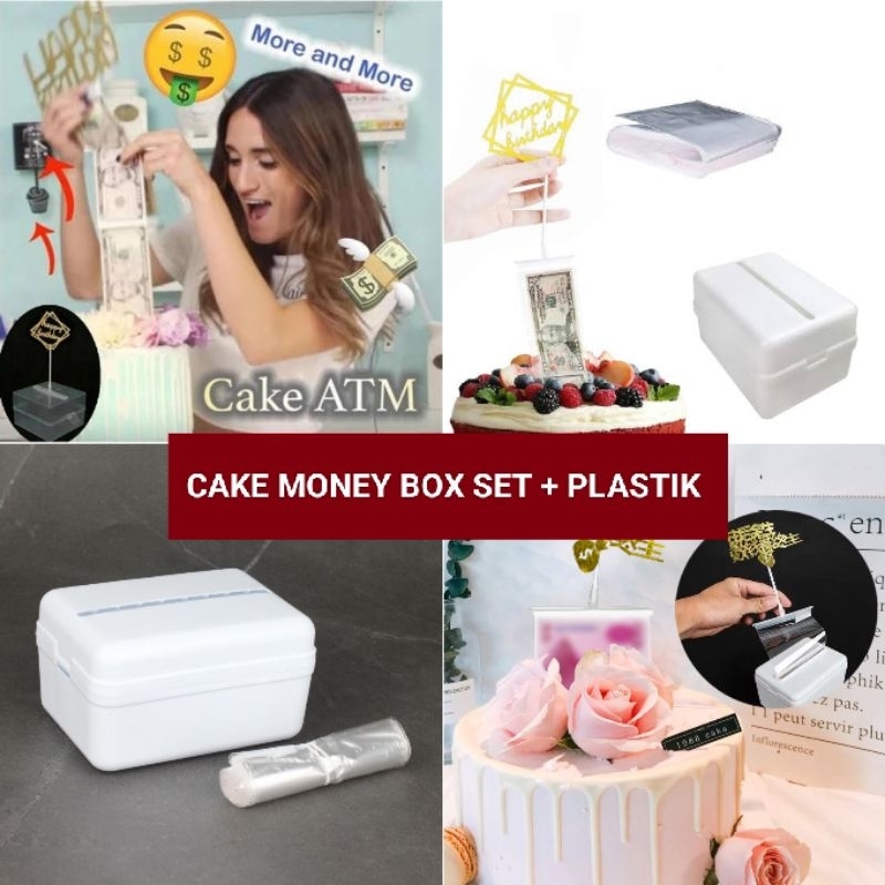 CAKE MONEY BOX SET ฟรี TOPPER HBD SMALL MONEY BOX CAKE ATM PULL MONEY HAPPY BIRTHDAY