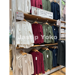 Uniqlo เสื้อเชิ้ตแขนยาว คอปกตั้ง แบบนิ่ม สําหรับผู้ชาย