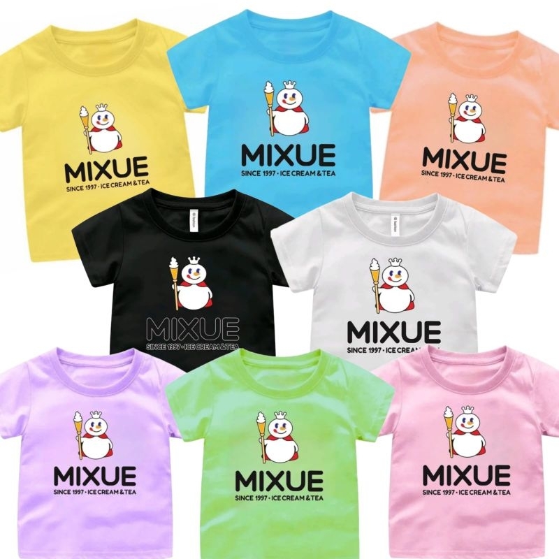 ล่าสุด MIXUE Doll Clothes (แท่ง) Girls-Boys 1-12 Years Size.SMLXL.XXL.3XL//Mixue เสื้อยืดเด็ก tops v