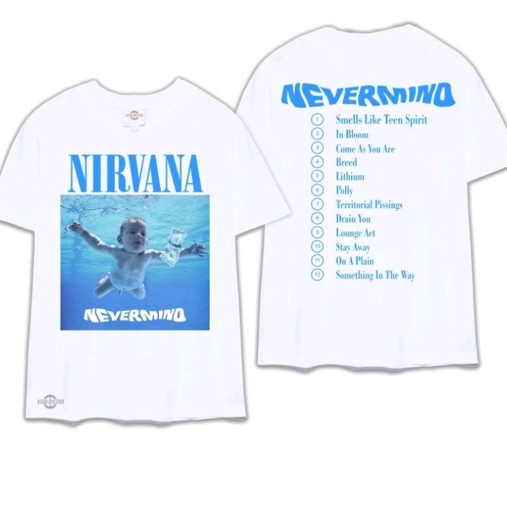 NIRVANA NEVERMIND WHITE เสื้อยืดพรีเมี่ยม นิพพาน เศษไม้ กลิ่นเหมือนวัยรุ่นในเสื้อยืดวง utero nirvana