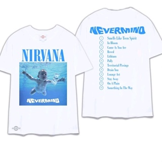 Putih nirvana NEVERMIND เสื้อยืดลําลอง แขนสั้น คอกลม พิมพ์ลายวง nirvana สีเงิน สําหรับวัยรุ่น