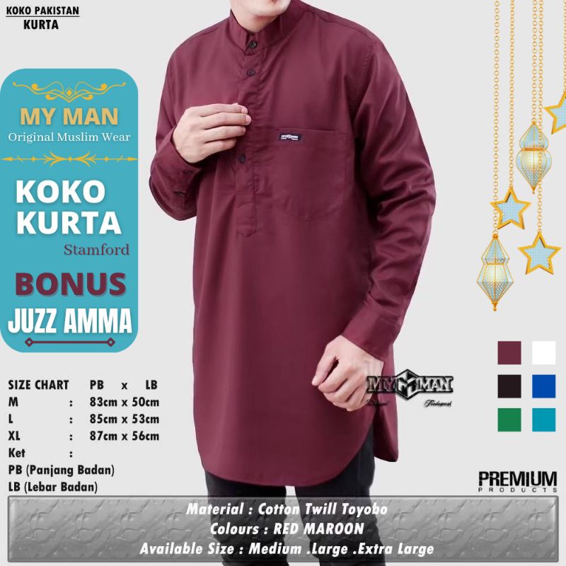 MY MAN Original koko pakistan แขนยาวผู้ชาย MAROON koko มุสลิม kurta pakistan KKP0057