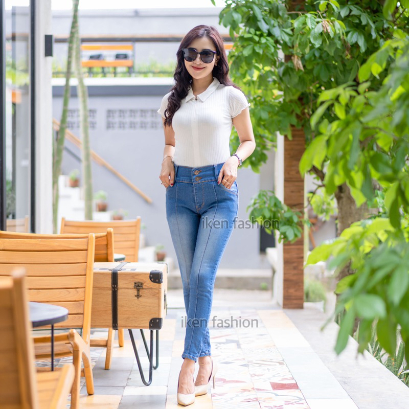(31-38) HIGH WAIST FRONT LINE JEANS พร้อม 2 ปุ่ม // HW 2 ปุ่มบรรทัดด้านหน้า