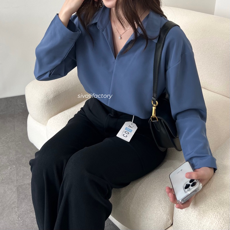 KEMEJA SIVALI Minji เสื้อเชิ้ตสํานักงานผู้หญิง หลวมพื้นฐาน ต้านริ้วรอย | 2494