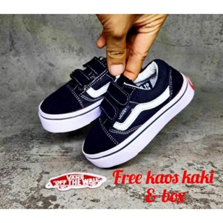 รองเท้าผ้าใบ Vans รุ่น Old Skool Velkro พรีเมี่ยม สีดํา สําหรับเด็กนักเรียน