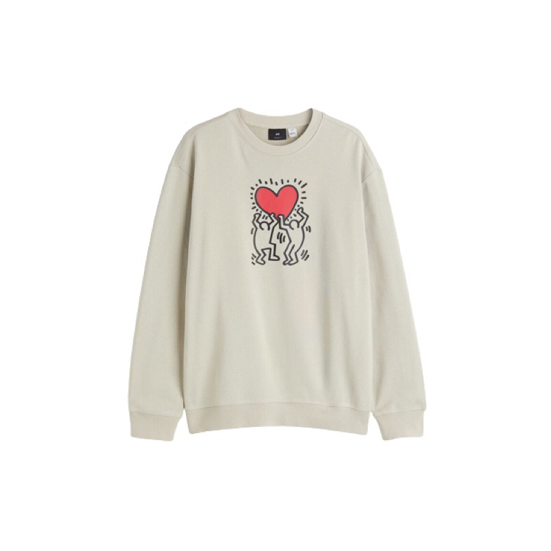 11.11 Crewneck H&M Keith Haring HnM Beige Sweater ผู้ชายผู้หญิง