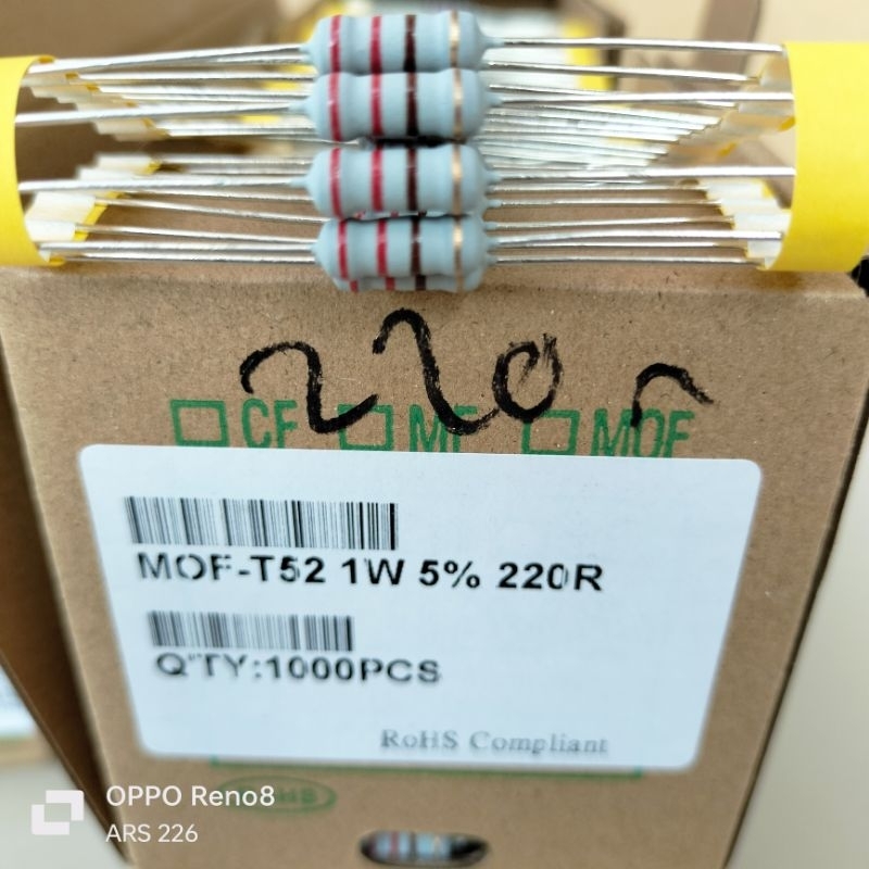 ตัวต้านทาน 1 วัตต์ 220 โอห์ม ไต้หวัน R 1W 220R