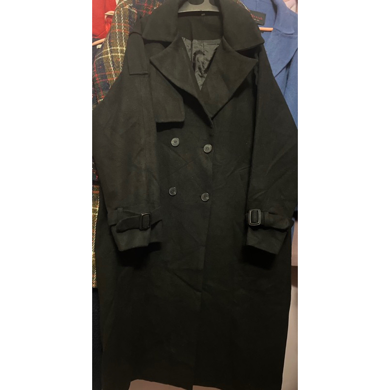 SUPER LONG BLACK WOOL COAT LD 126 ยาว 110 ปุ่ม 2 ROWS COOL STYLE MAFIA GANGSTER