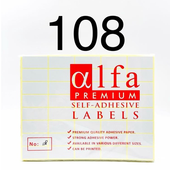 ALFA 108 LABEL STICKER / Alfa Price สติ๊กเกอร์ป้ายชื่อเชิญ No. 108 / 18 mm x 38 mm