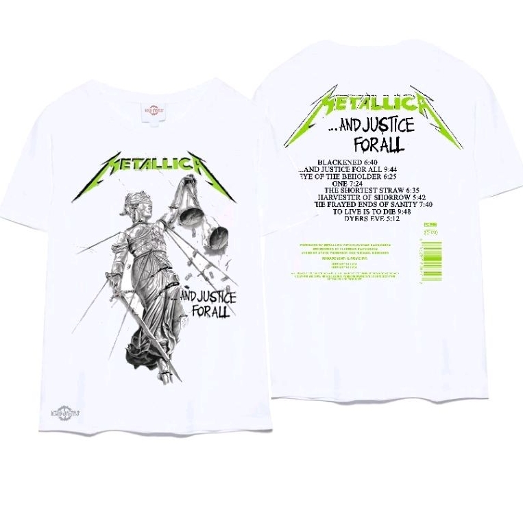 Kaos metallica PUTIH 5 และ JUSTICE FOR all Premium Tshirt metallica ฆ่าพวกเขาทั้งหมด master of puppets enter sandman kaos band metal vintage rock n roll