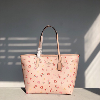 Coach City กระเป๋าถือ ลายดอกไม้ สีชมพู