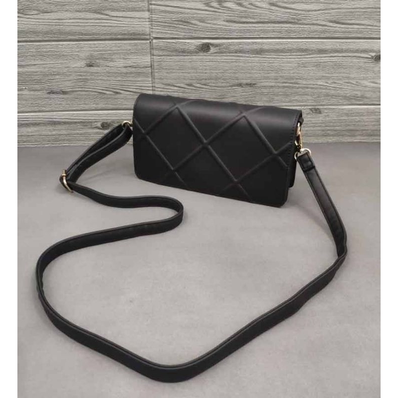 Hitam Primark Longstaf Sling Bag กระเป๋าหนัง PU สีดํา