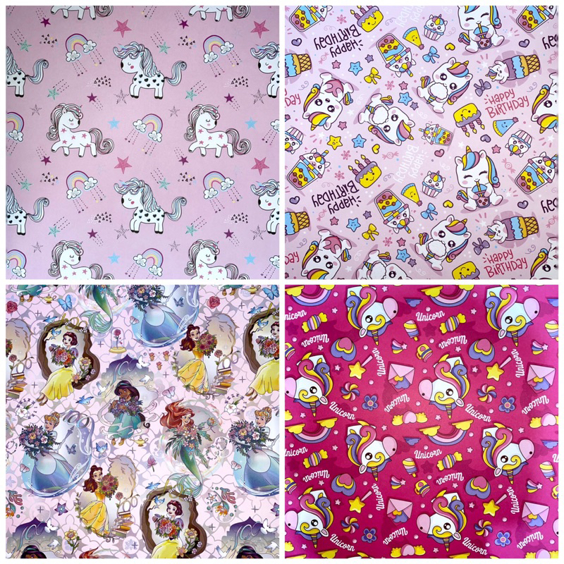 Sansan WAWA DOFF GIFT PAPER 1 แผ่น UNICORN FROZEN PRINCESS MINNIE MICKEY FANCY PAPER SANWA