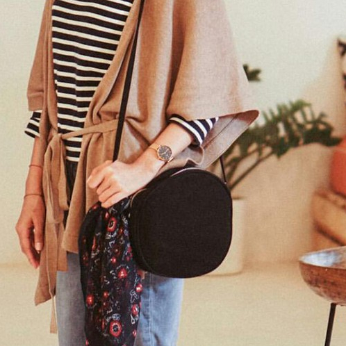 HEEJOUBAG ROUND CANVAS DENIM CIRCLE SLING BAG