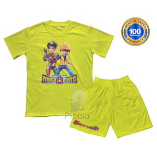 (ฟรีชื่อ) เสื้อยืด พิมพ์ลายการ์ตูน MECHAMATO X BOBOIBOY UNISEX