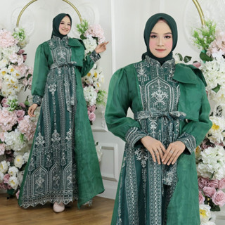 Almirah 77- Maxy Melinda Gamis Material Organza Lapis Velvet Full Combi Brocade Tule Brocade Application Rempel Organza และริบบิ้นไหล่, Antem Blkg, Hands พร้อม 2 ปุ่มฟรี Obi Belt Brocade Tule