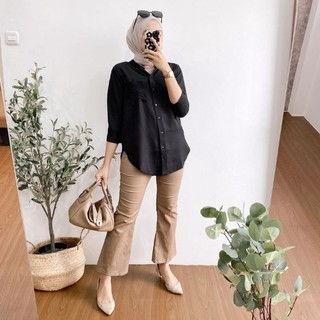 Atasan wanita kerah shanghai tangan 7/8 bahan rayon twil-blouse wanita/kemeja wanita/kerja/polos