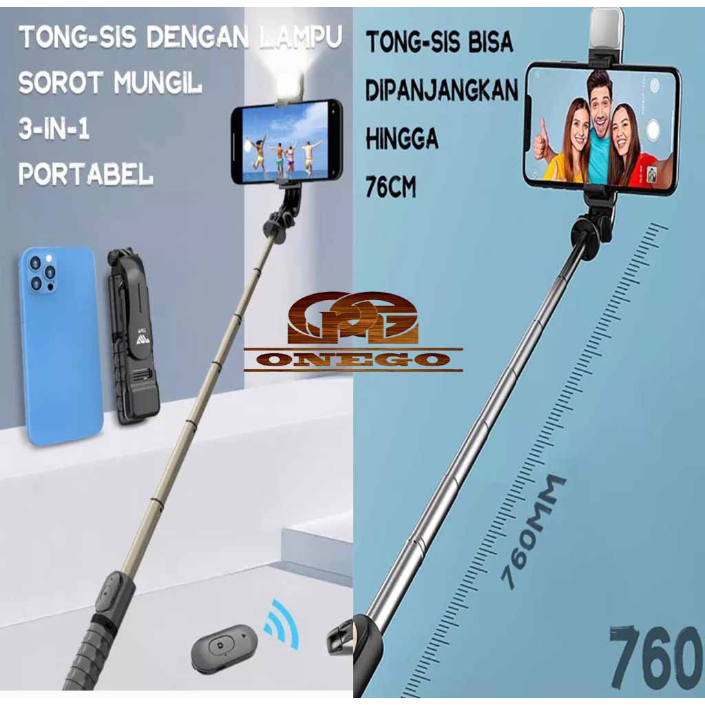 ONEGO-TNW Mini Selfie Stick แหนบบลูทูธขาตั้งกล้อง LED เติมแสง TONGSIS 3 IN 1 ไร้สาย
