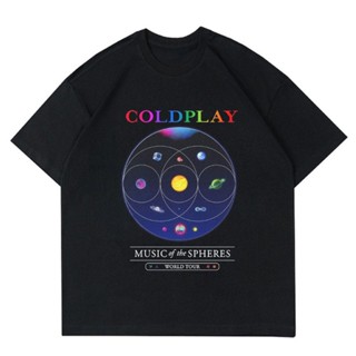 เสื้อยืด พิมพ์ลาย Coldplay VINTAGE MUSIC OF THE SPHERE "WORLD TOUR" | เสื้อยืด สไตล์วินเทจ | เสื้อยืด ลาย Coldplay สีดํา