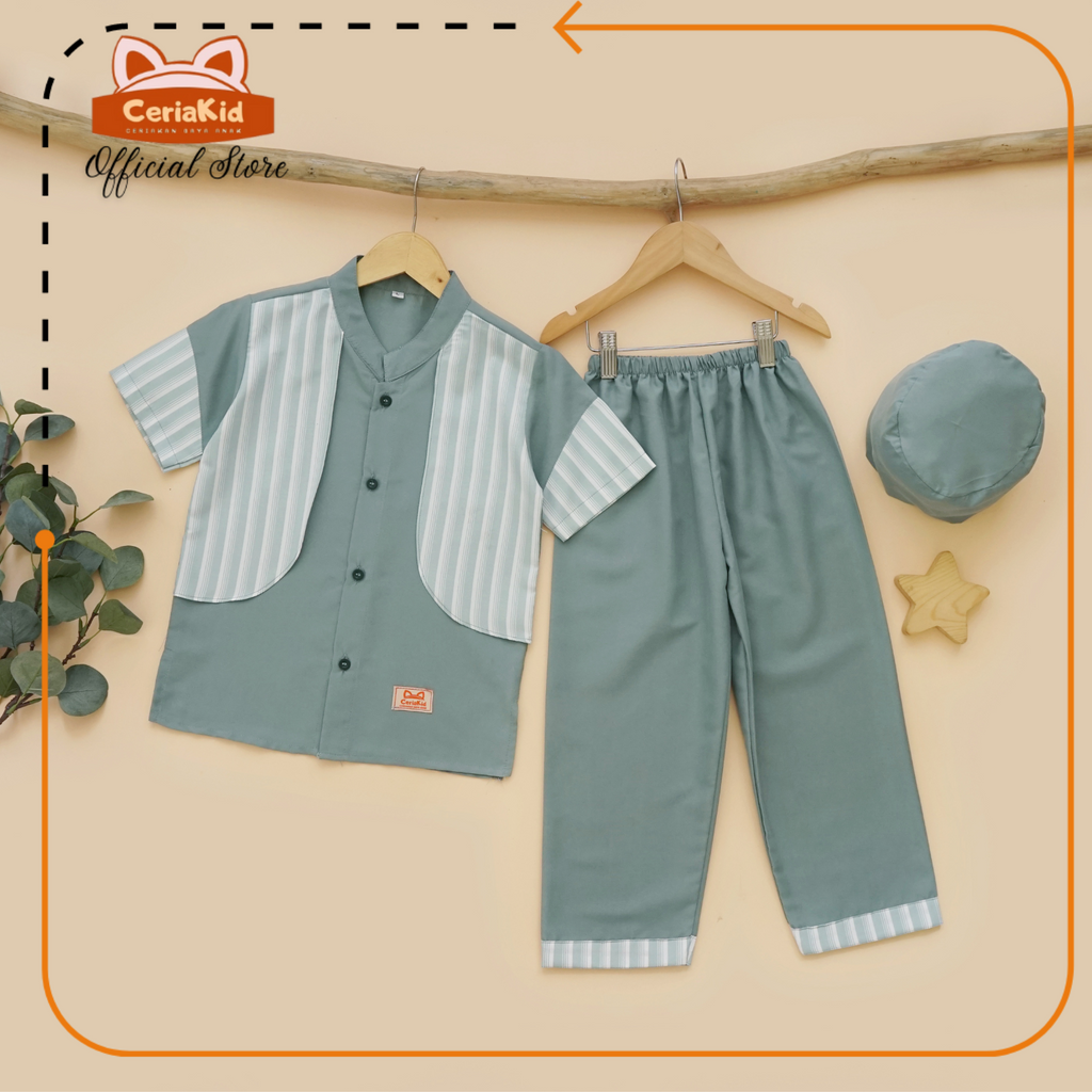 [Ceriakid] Koko Anak One Set เสื้อและกางเกงโบนัส Peci 0 1 2 4 5 6 7 8 9 ปี