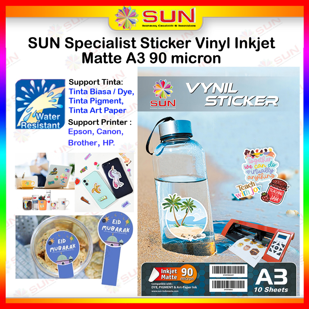 HP Waterproof Inkjet Vinyl Sticker A3 - SUN paper Matte Inkjet Vinyl Sticker 90 micron A3 Waterproof
