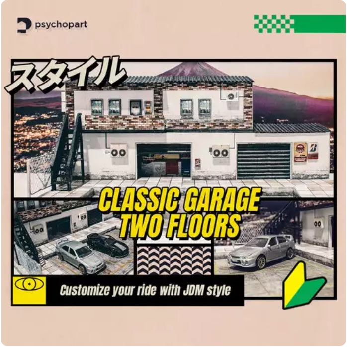 Diorama Classic Garage Two Floor 1/64 PREMIUM PVC BOARD