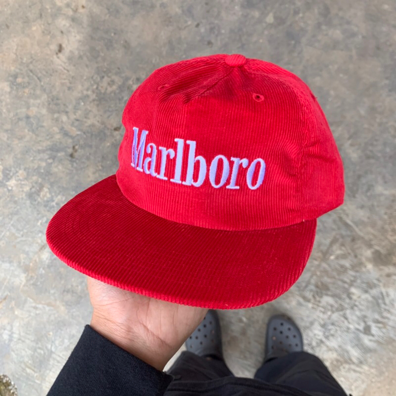 Merah หมวก MARL-BORO วินเทจ | Classic RED SNAPBACK CORDUROY