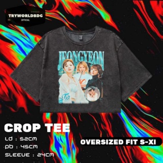 Tryworldbdg เสื้อครอปท็อป "JEONGYEON" | เสื้อครอป โชว์หลัง | เสื้อยืด Jeongyeon WASHING VINTAGE TEE CROP TOP