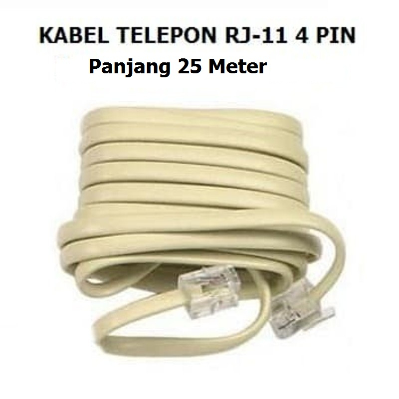 RJ-11 6P4C TELEPHONE CABLE pin 4 FLAT 25 เมตร