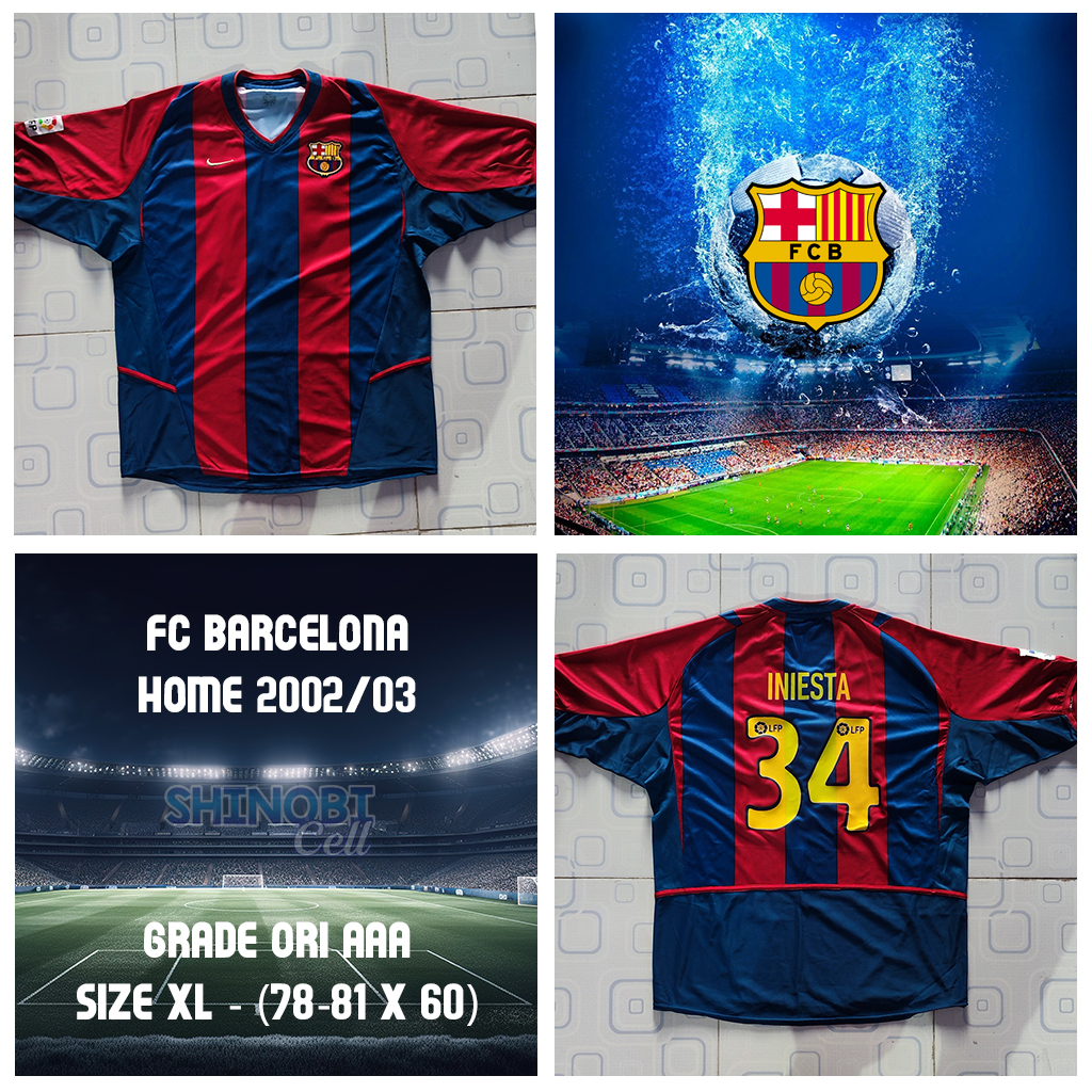 Barcelona Home Jersey 2002/03 Barca INIESTA 34 Size XL เกรด Ori AAA