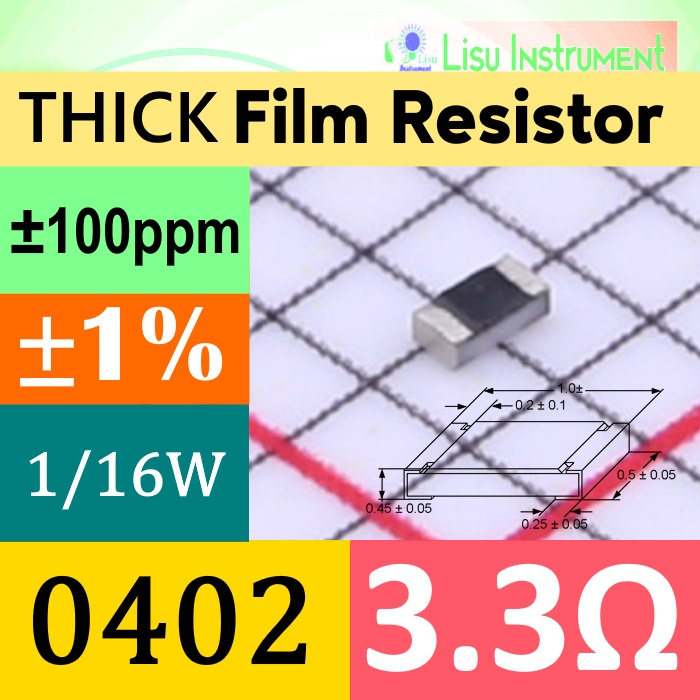 3.3Ω 042 1005(มม) ±1% THICK Film ตัวต้านทาน SMD 62.5mW 3.3R 3R3