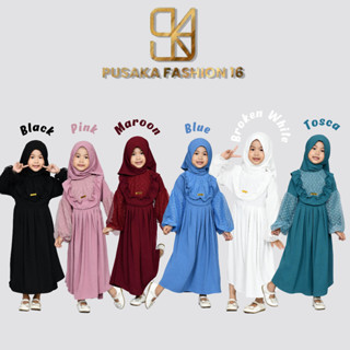 Yura KIDS baju gamis syari Girls FREE HIJAB กระเบื้องผสม TULLE TILLE  ล่าสุด แฟชั่นมุสลิม PASHMINA INSTANT ชุดเดรสทันสมัย Veil susun 2-9 ปี Review maulid nabi