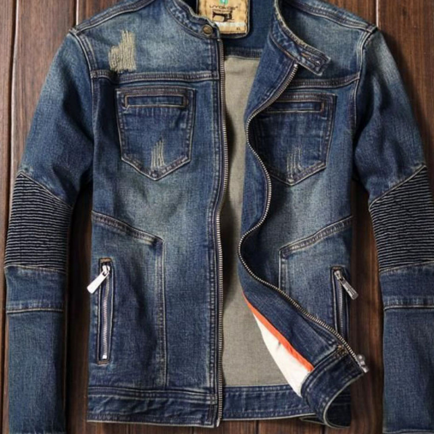 WAREHOUSE CLEARANCE MM_STORE เสื้อแจ็คเก็ตยีนส์ผู้ชาย DENIM BIKER TOURING MOTORAN ZIPPER/ZPPER LIMIT