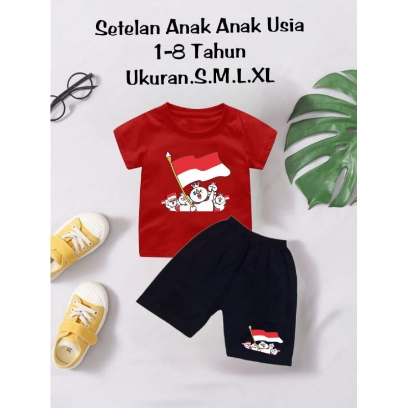MIXUE MERDEKA ชุดเสื้อยืดสําหรับเด็กชายและเด็กหญิง