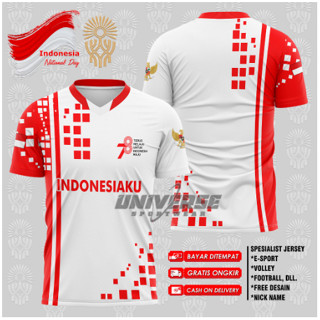 Ri Anniversary เสื้อยืดลําลอง แขนสั้น พิมพ์ลาย JERSEY Indonesian วันที่ 17 สิงหาคม 2023 สีแดง