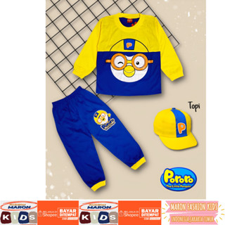 เสื้อแขนยาว ลาย PORORO MOTIF FREE พร้อมหมวก สําหรับเด็กผู้ชาย และเด็กผู้หญิง อายุ 2-10 ปี