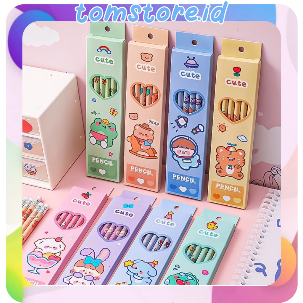 TOMSTORE.ID HB ANIMAL WRITING PENCIL 1 ชุด 6 - HB SCHOOL PENCIL WITH CUTE CARTOON MOTIF S085