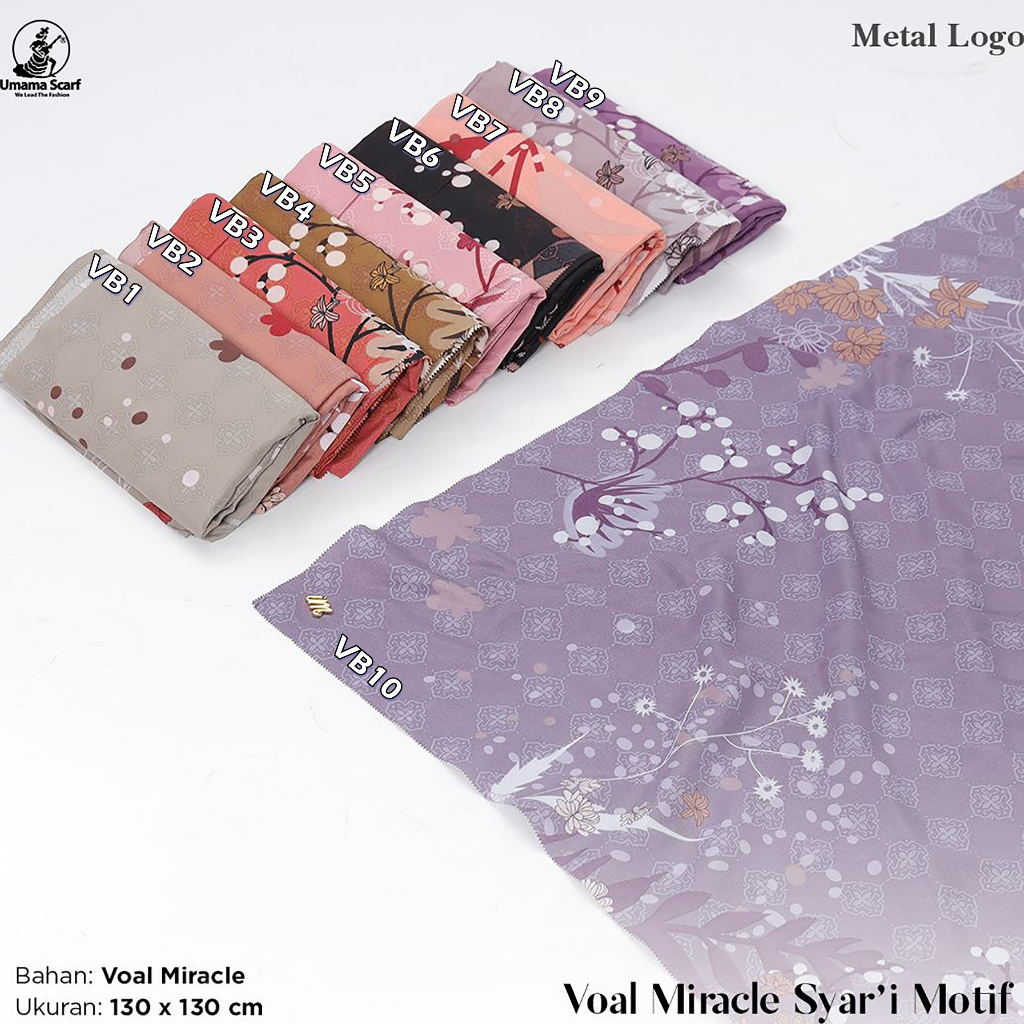 Voal Miracle Print Syari Square Hijab รหัส VB UMA Motif LC 130 x 130 cm ชุดโลโก้โลหะ วัสดุ PREMIUM C
