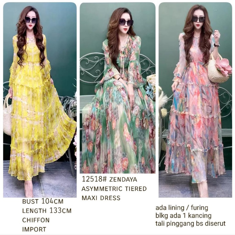 READY DRESS ZENDAYA ASYMMETRIC TIERED MAXI IMPORT