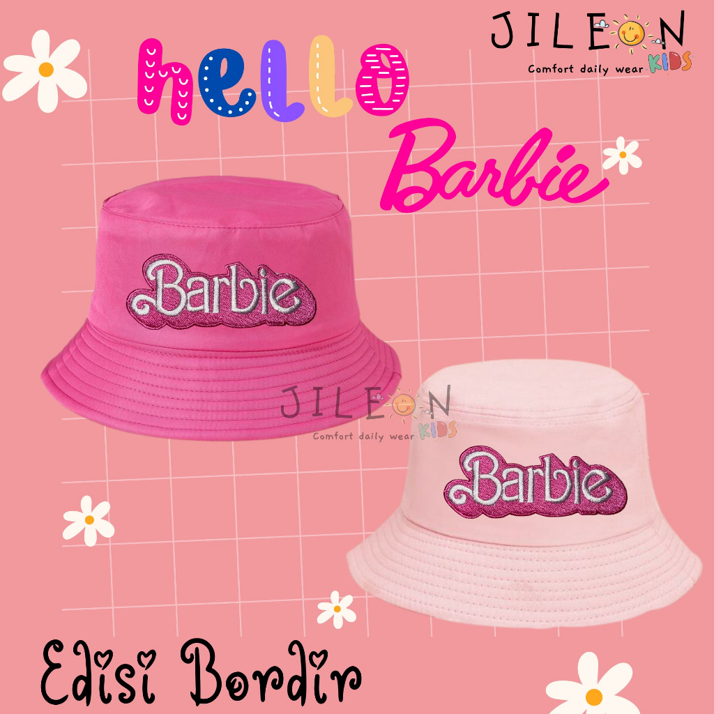 Versatile Barbie Bucket Hat Pink Embroidery Letter Sunscreen Cap