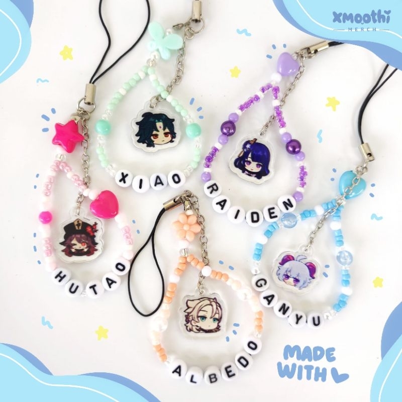 กันตุนแกน [คัสทอม ] Genshin IMPACT MINI PHONE STRAP BEADS - GENSHIN IMPACT - NAHIDA KAZUHA HUSTAO WENDERER RAIDDEN - KAWAII BEAD HP HANGER - ANIMERCH GAME GENSHIN