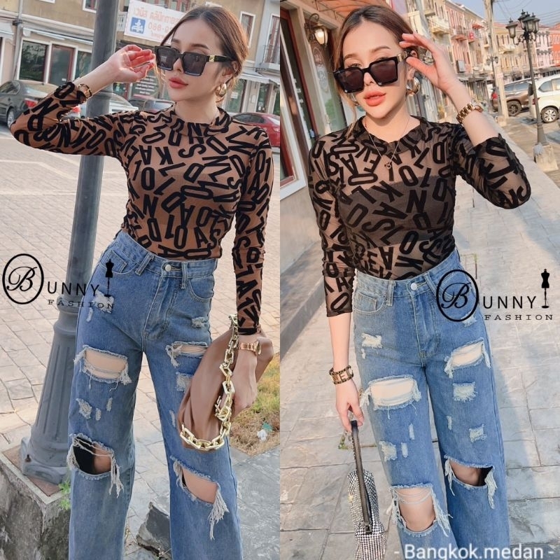 READY ALFABET BODYSUIT FASHION IMPORT WOMEN PREMIUM BKK