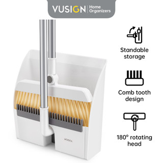 Vusign ชุดไม้กวาด ที่ตักขยะ ด้ามจับพับได้ สีขาว 87 ซม. VS1003