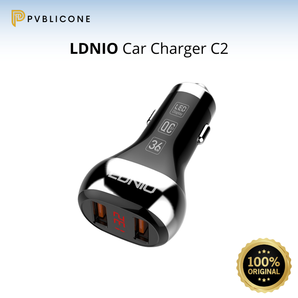 LDNIO CAR CAR Charger จอแสดงผล LED Dual USB QC3.0 Fast Charging LDNIO C2
