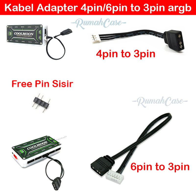 ARGB พัดลมอะแดปเตอร์สาย 4pin / 6pin ถึง 3pin 5v mobo led strip พัดลม converter connector 4 / 6 pin 3