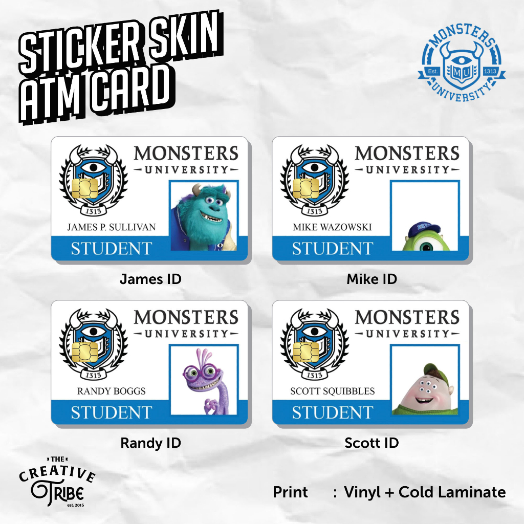 Monster University - สติ๊กเกอร์สกิน - Vinyl ATM Debit Credit Emoney Flazz Sticker